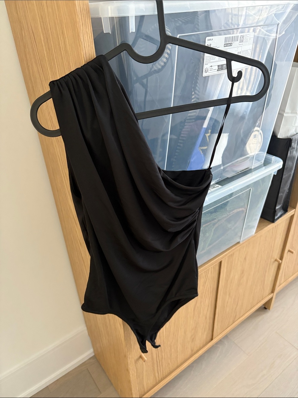 Zara Black Draped One-Shoulder Bodysuit